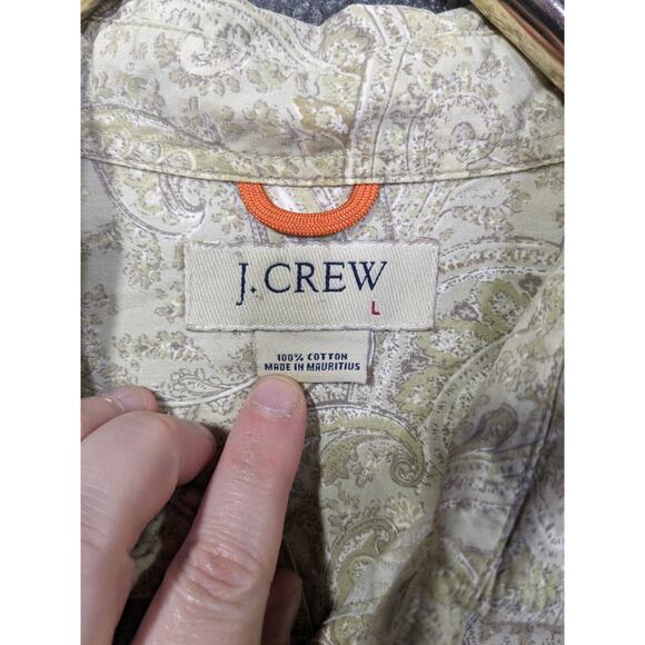 J Crew Button Up Shirt Mens Large Tan Paisley Pocket Casual Preppy - Picture 3 of 9